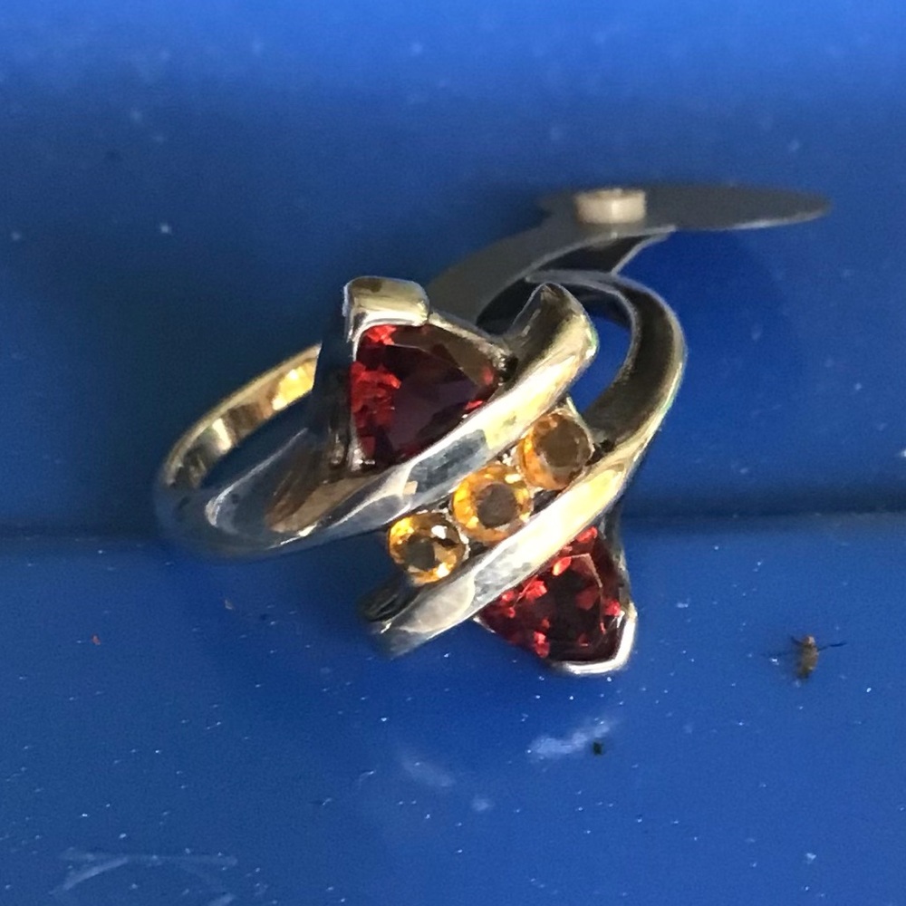 Garnet and Citrine in Sterling Silver Setting